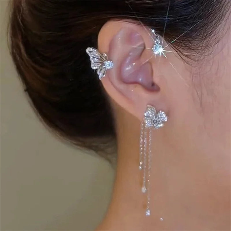 zircon-butterfly-ear-cuff-with-tassel-clip-on-earrings-gold-tone-korea-style-copper-earring