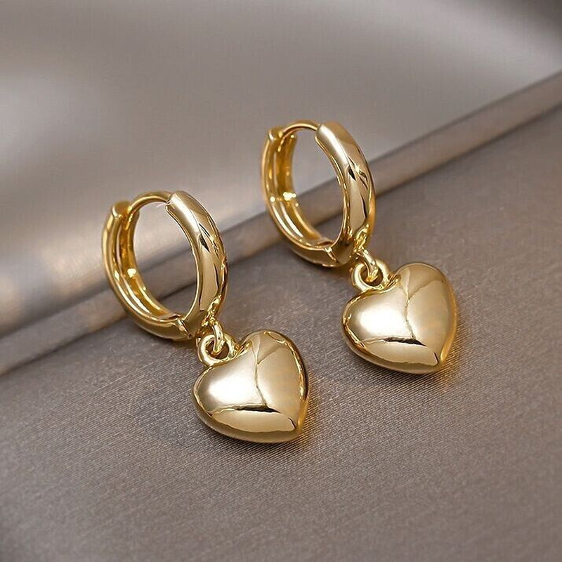 Charm Gold Heart Drop Dangle Hoop Earrings Women Girls Jewellery Gift UK