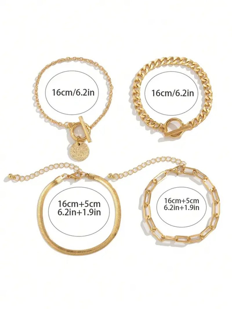 Women'S Fashionable Casual Geometric Design Chain Link Bracelet & OT Buckle Chain Bracelet, Simple Plain Hollow Out Design Bracelet, Fashion All-Match Accessories for Summer Vacation