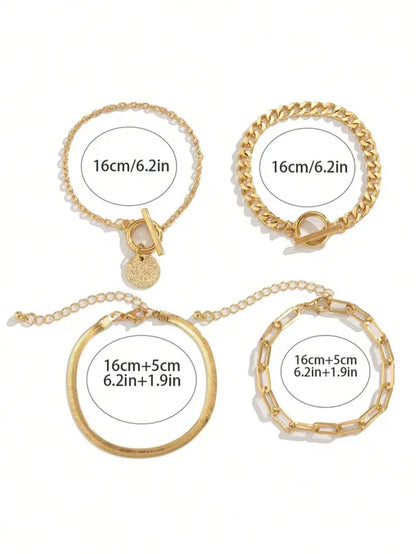 Women'S Fashionable Casual Geometric Design Chain Link Bracelet & OT Buckle Chain Bracelet, Simple Plain Hollow Out Design Bracelet, Fashion All-Match Accessories for Summer Vacation