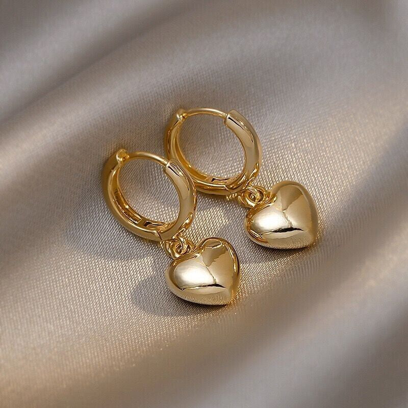 Charm Gold Heart Drop Dangle Hoop Earrings Women Girls Jewellery Gift UK