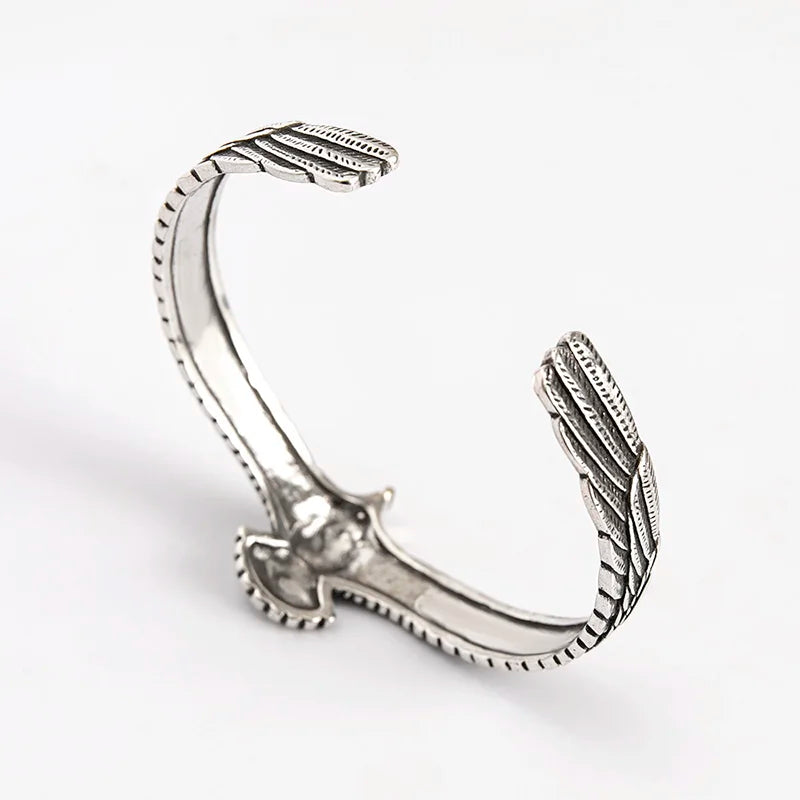 "Two-Tone Viking Eagle Cuff Bracelet with Wings Bangle - Unisex Animal Jewelry Accessory"