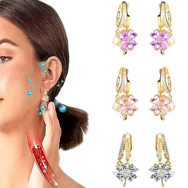 Imitation Pearl and Crystal Ear Buckle Earrings in Pink for Women