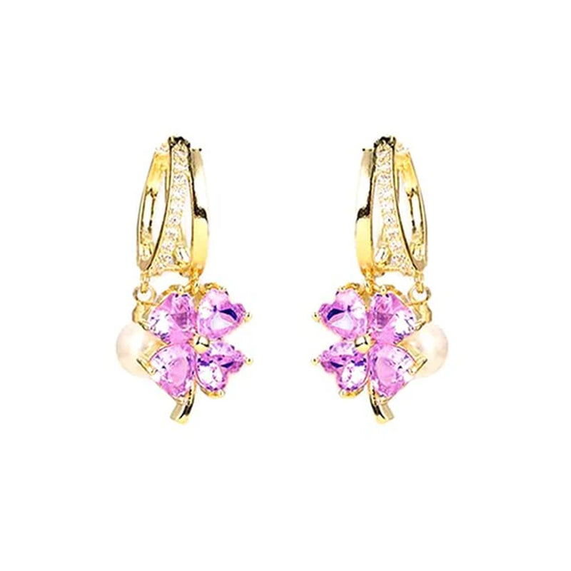 Imitation Pearl and Crystal Ear Buckle Earrings in Pink for Women