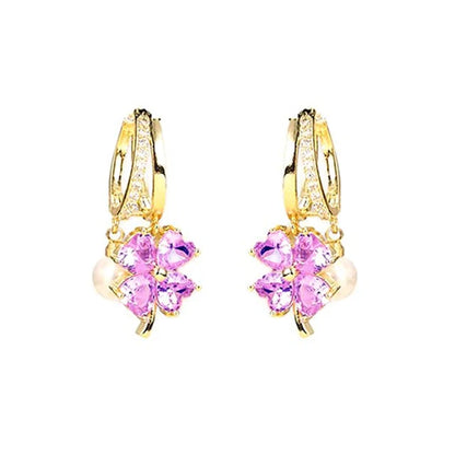 Imitation Pearl and Crystal Ear Buckle Earrings in Pink for Women