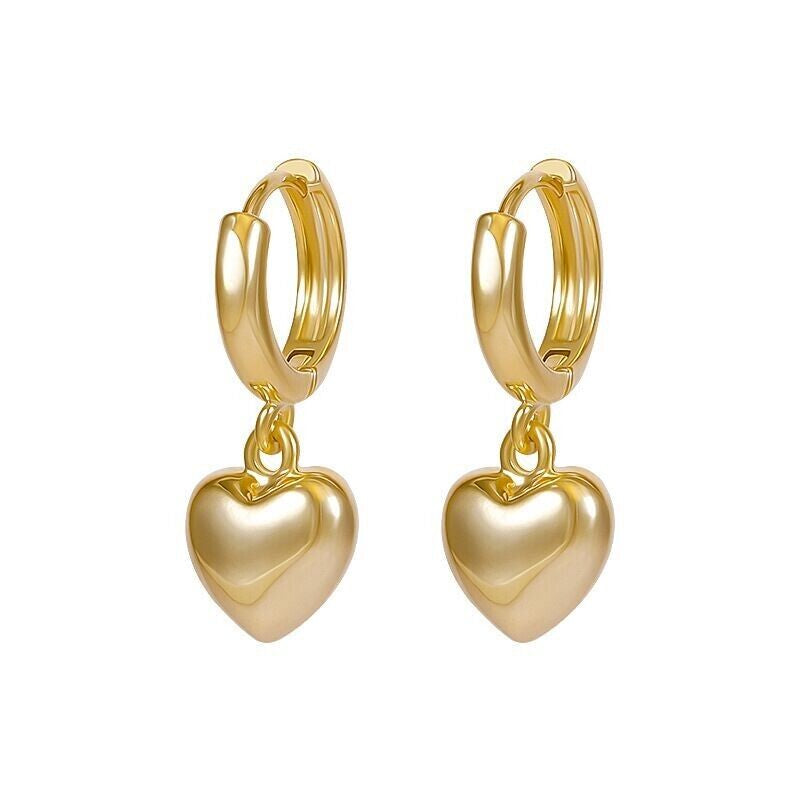 Charm Gold Heart Drop Dangle Hoop Earrings Women Girls Jewellery Gift UK