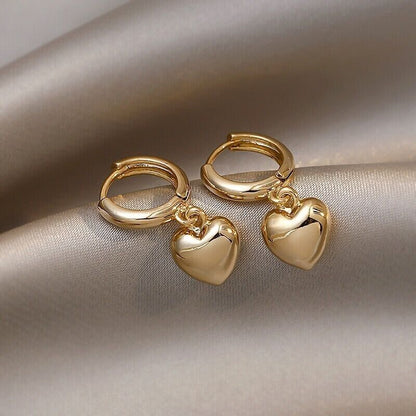 Charm Gold Heart Drop Dangle Hoop Earrings Women Girls Jewellery Gift UK