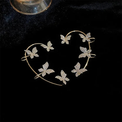 "Zircon-Encrusted Metal Butterfly Ear Clips for Women - Non-Piercing Ear Cuff Earrings in Gold and Silver, Perfect for Weddings"