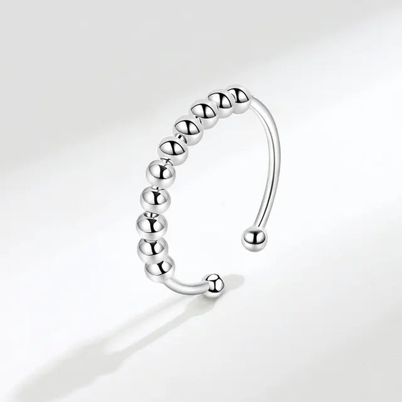 Sterling Silver Beaded Fidget Ring for Women with Rotating Beads and Anti-Stress Design