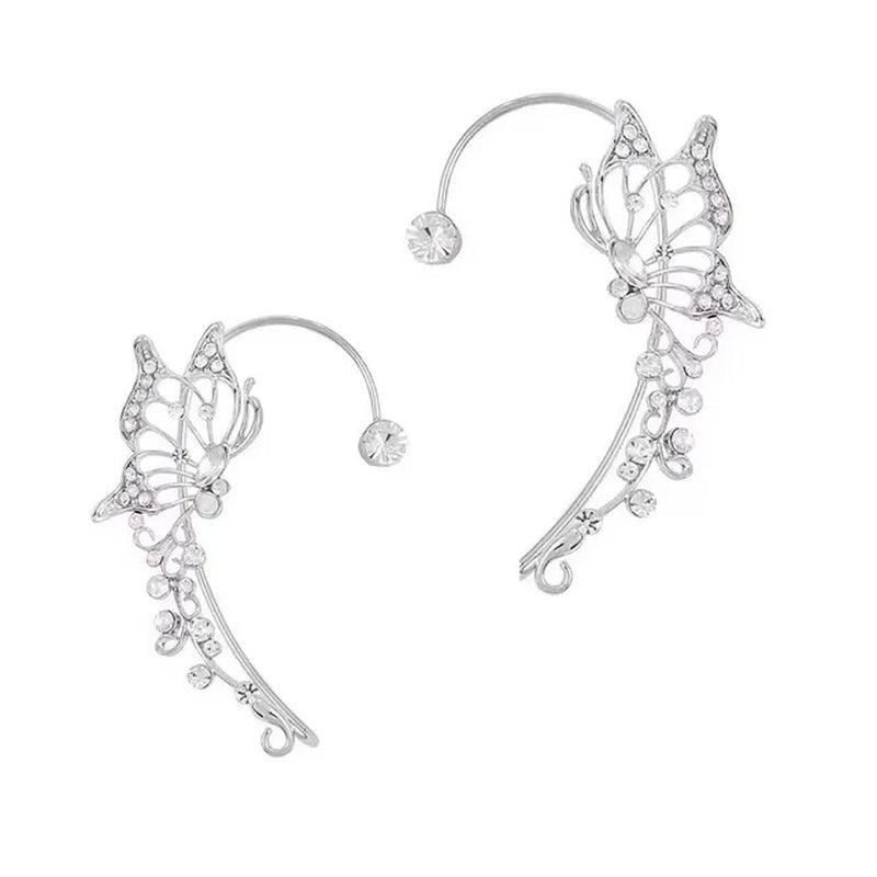 "Zircon-Encrusted Metal Butterfly Ear Clips for Women - Non-Piercing Ear Cuff Earrings in Gold and Silver, Perfect for Weddings"