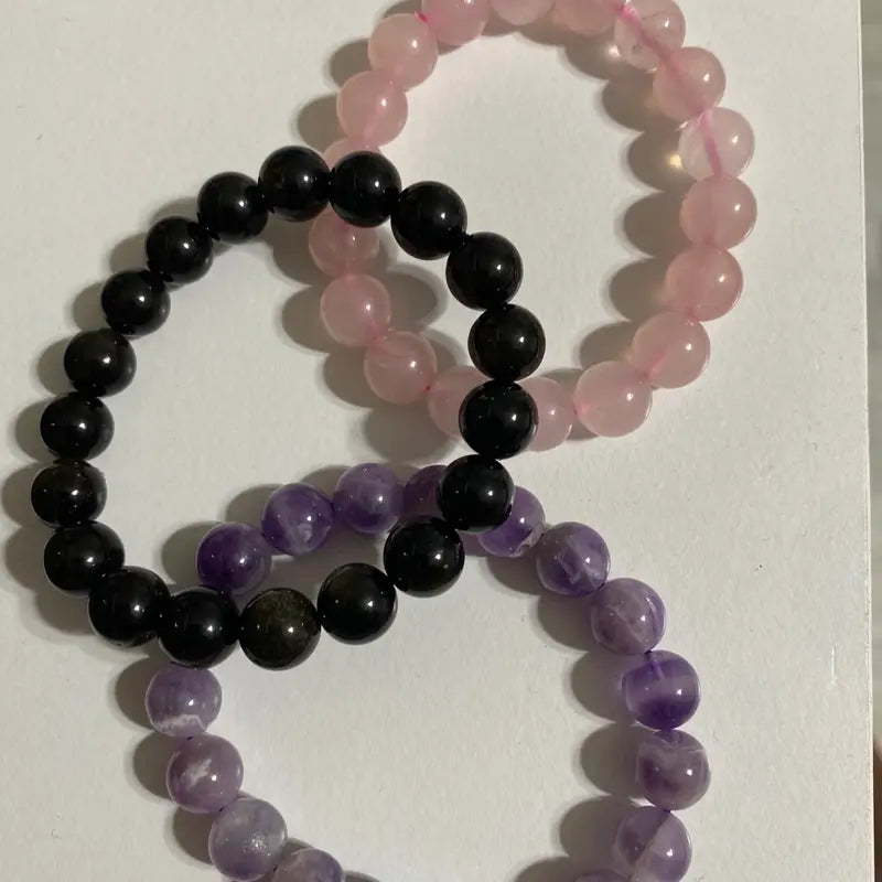 Amethyst, Rose Quartz, Obsidian Bracelet