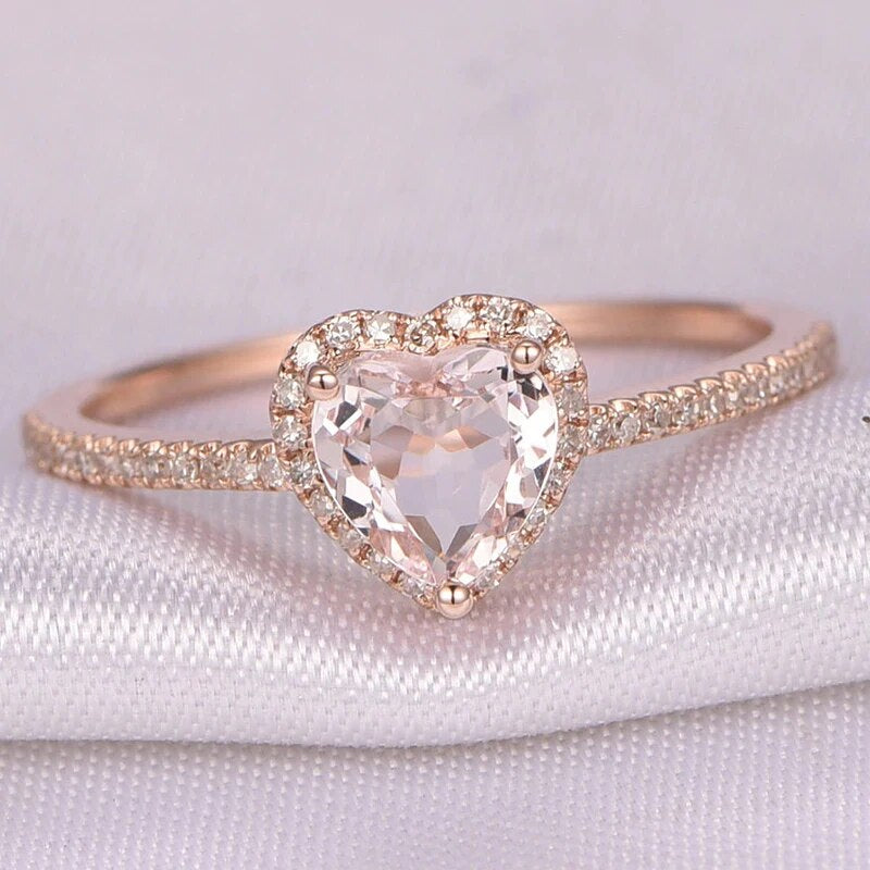 Heart Shaped Crystal Wedding Rings for Women in Rose Gold