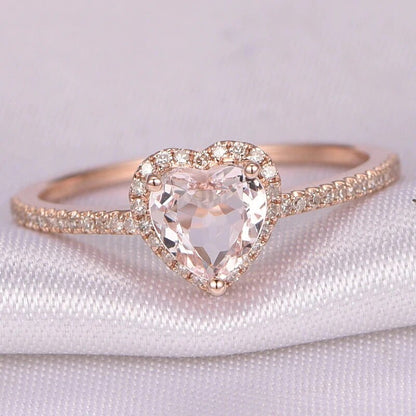 Heart Shaped Crystal Wedding Rings for Women in Rose Gold