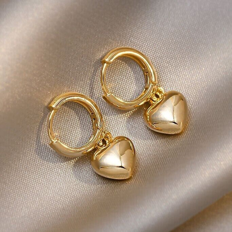 Charm Gold Heart Drop Dangle Hoop Earrings Women Girls Jewellery Gift UK