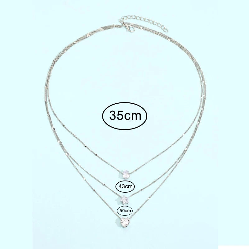 3 Pcs Gold-Color Simple Multilayered Pendant Necklace for Girls Women Star Heart Shaped Pendant Necklace Jewelry for Birthday Gi