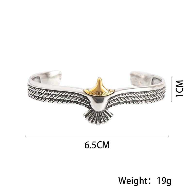 "Two-Tone Viking Eagle Cuff Bracelet with Wings Bangle - Unisex Animal Jewelry Accessory"