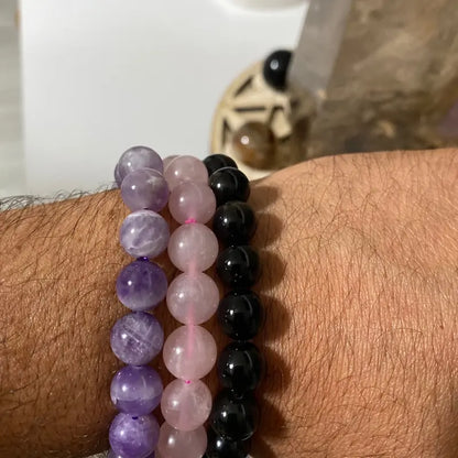 Amethyst, Rose Quartz, Obsidian Bracelet