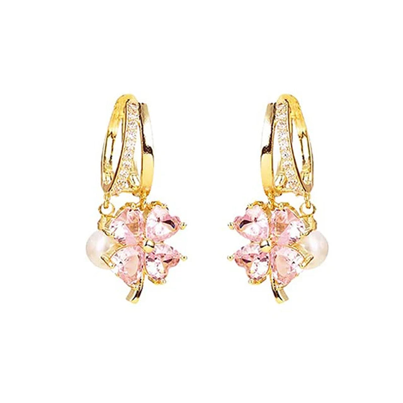 Imitation Pearl and Crystal Ear Buckle Earrings in Pink for Women