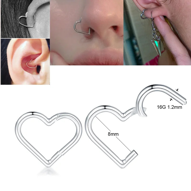 16G Stainless Steel /Titanium Nose Ring for Women Daith Piercing Earrings Hoop Heart Clicker Helix Cartilage Tragus Body Jewelry