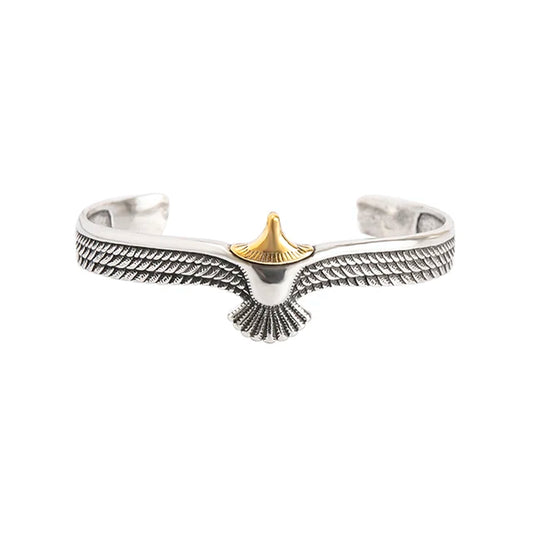 "Two-Tone Viking Eagle Cuff Bracelet with Wings Bangle - Unisex Animal Jewelry Accessory"