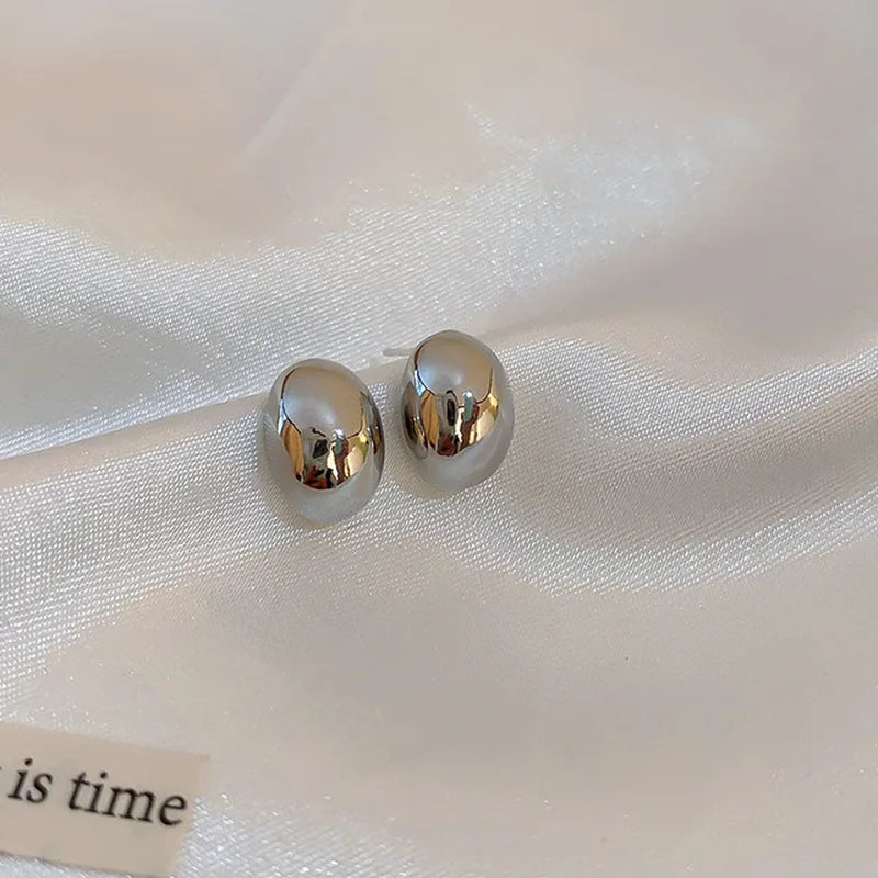 Chunky Dome Drop Earrings - Vintage Gold Plated Stainless Steel Teardrop Hoops