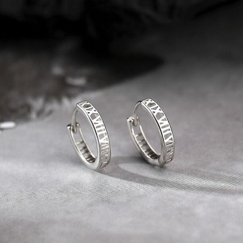 Womens 925 Sterling Silver Roman Numerals Fashion Hoop Earrings Jewellery Gift