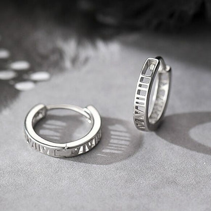 Womens 925 Sterling Silver Roman Numerals Fashion Hoop Earrings Jewellery Gift