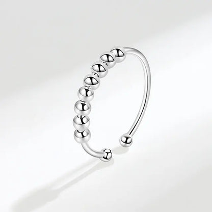 Sterling Silver Beaded Fidget Ring for Women with Rotating Beads and Anti-Stress Design