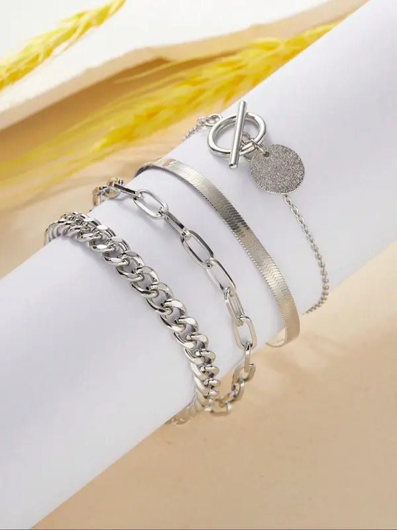 Women'S Fashionable Casual Geometric Design Chain Link Bracelet & OT Buckle Chain Bracelet, Simple Plain Hollow Out Design Bracelet, Fashion All-Match Accessories for Summer Vacation